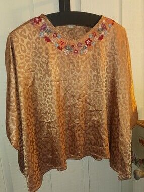 ODDY Bronze Floral Embroidered Satin Top